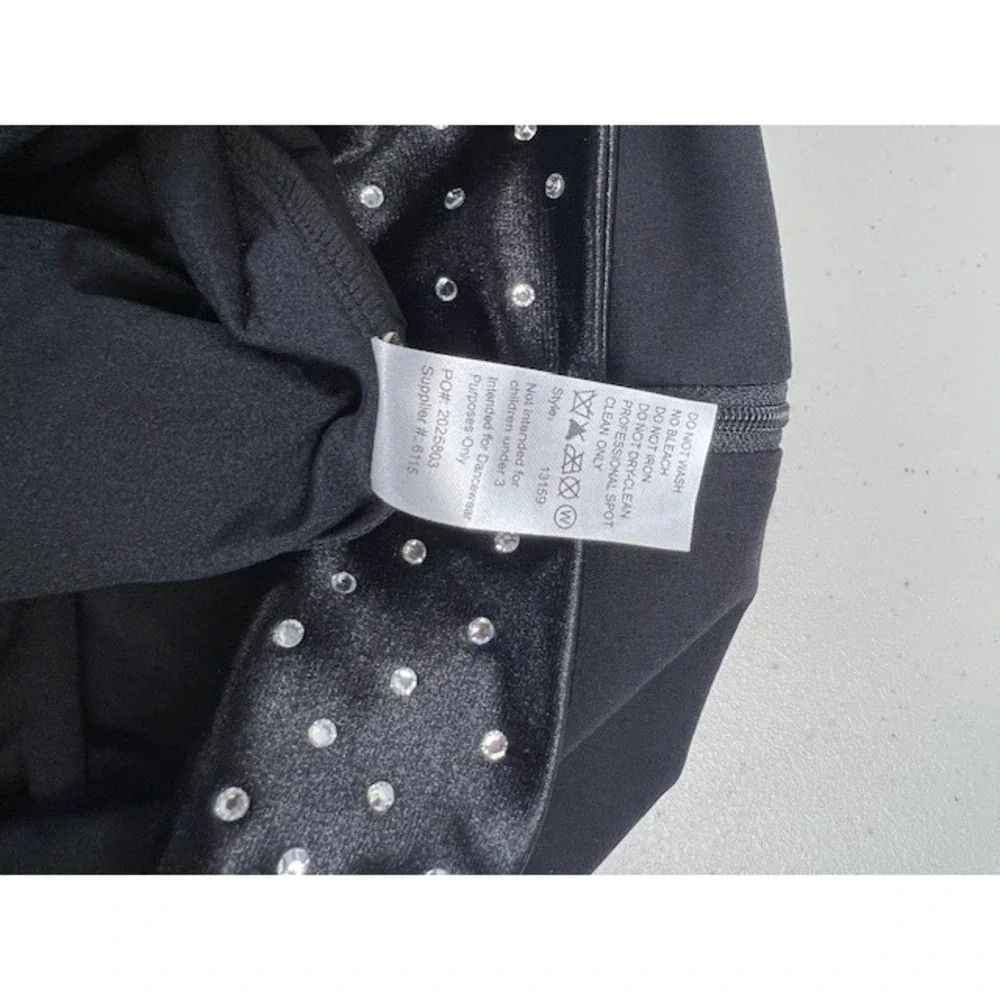Weissman Black Rhinestone Sparkle Dance Dress Costume Long Sleeve Lapel‎ Collar